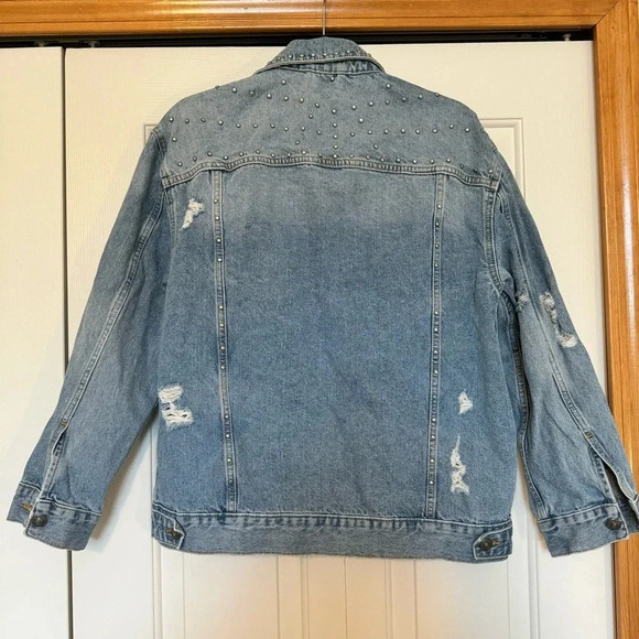 Free People Studded Denim Trucker Jacket - Picture 4 of 9